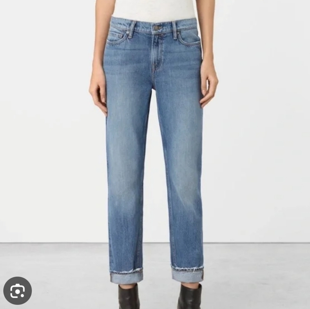 All Saints Women's Jo Straight Leg Medium Wash Mid Rise Denim Jeans Size 28